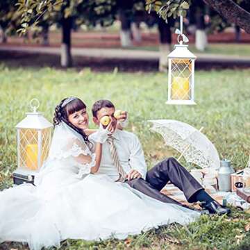 YAKii 13" Decorative Candle Lantern with LED Flameless Candle and Timer,Plastic LED Candle & Holder, Indoor & Outdoor Hanging Lights Lanterns for Wedding Decorations Lantern Decorative(White)