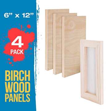 U.S. Art Supply 6" x 12" Birch Wood Paint Pouring Panel Boards, Studio 3/4" Deep Cradle (Pack of 4) ...