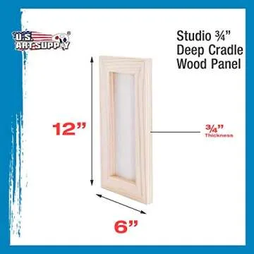 U.S. Art Supply 6" x 12" Birch Wood Paint Pouring Panel Boards, Studio 3/4" Deep Cradle (Pack of 4) - Artist Wooden Wall Canvases - Painting Mixed-Media Craft, Acrylic, Oil, Watercolor, Encaustic