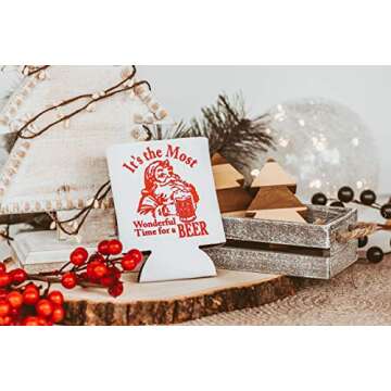Funny Christmas Santa Beer Can Cooler Stocking Stuffer Party Favor Gift for Men Adult- Set of 2 (Its the Most Wonderful Time for a Beer)