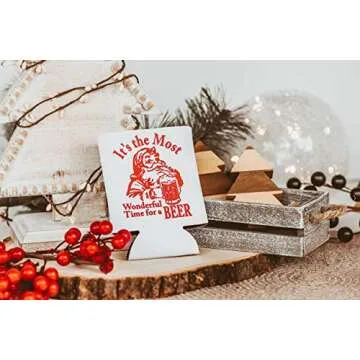 Funny Christmas Santa Beer Can Cooler Stocking Stuffer Party Favor Gift for Men Adult- Set of 2 (Its the Most Wonderful Time for a Beer)