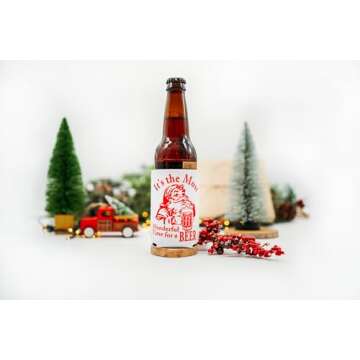 Funny Christmas Santa Beer Can Cooler Stocking Stuffer Party Favor Gift for Men Adult- Set of 2 (Its the Most Wonderful Time for a Beer)