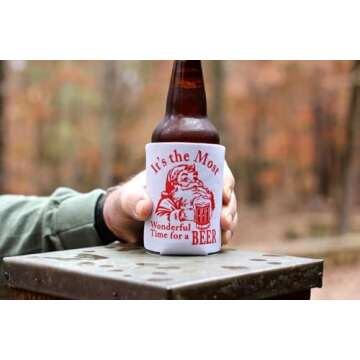Funny Christmas Santa Beer Can Cooler Stocking Stuffer Party Favor Gift for Men Adult- Set of 2 (Its the Most Wonderful Time for a Beer)