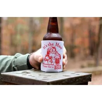 Funny Christmas Santa Beer Can Cooler Stocking Stuffer Party Favor Gift for Men Adult- Set of 2 (Its the Most Wonderful Time for a Beer)