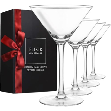 ELIXIR GLASSWARE Martini Glasses Set of 4-9 oz - Hand Blown Crystal Martini Glasses with Stem - Eleg...