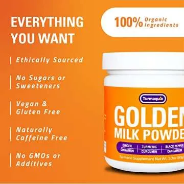 Turmaquik 3.2 Ounce Organic Golden Milk Turmeric Latte Mix – Superfood Blend with Ginger, Black Pepper, Curcumin, Cinnamon, and Cardamom – Non-GMO, Vegan, Keto, Ayurvedic Wellness Drink