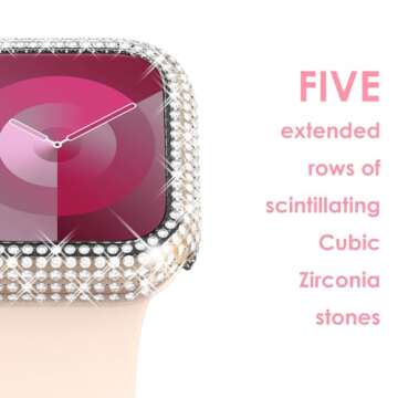 Surace 45mm Case Compatible with Apple Watch Series 9 Series 8 Series 7, Bling Case with Over 400 Crystal Diamonds Protective Cover Bumper Compatible for Apple Watch Case Series 9 8 7 (45mm, Clear)