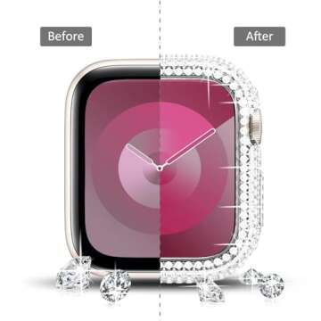 Surace 45mm Case Compatible with Apple Watch Series 9 Series 8 Series 7, Bling Case with Over 400 Crystal Diamonds Protective Cover Bumper Compatible for Apple Watch Case Series 9 8 7 (45mm, Clear)