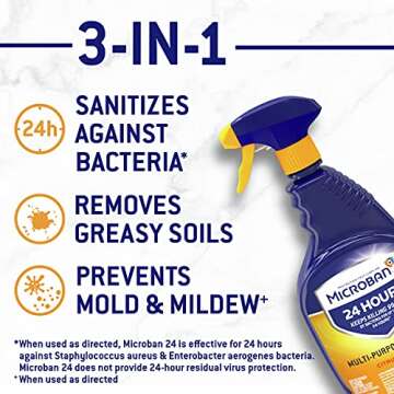 MICROBAN Disinfectant Spray, 24 Hour Sanitizing and Antibacterial Spray, All Purpose Cleaner, Citrus...