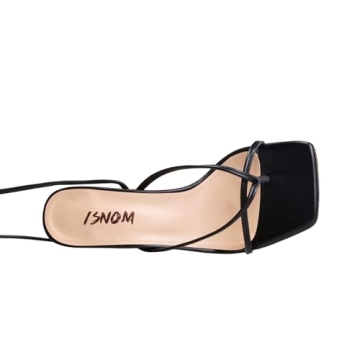 Chic ISNOM Lace Up Heels Sandals for Elegant Occasions