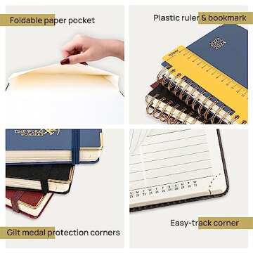 POPRUN 2024 Planner Daily Weekly and Monthly 8.5'' x 6.25'' - Vertical Agenda 2024 with Hourly Schedule, Tabs & Calendars, Monthly Planner Spiral Bound Hardcover - Midnight Green