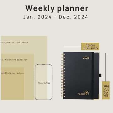 POPRUN 2024 Planner Daily Weekly and Monthly 8.5'' x 6.25'' - Vertical Agenda 2024 with Hourly Schedule, Tabs & Calendars, Monthly Planner Spiral Bound Hardcover - Midnight Green