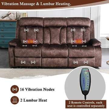 GUEAPY Reclining Sofa-Power Recliner Sofa with Heat and Massage,Recliner Sofa with Drop Down Table,Reclining Couch 3 Seater for Living Room,Home Theater Seating with Cup Holders,USB & Type-C Ports