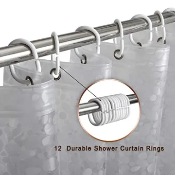 Thick 3D Pebble Waterproof Shower Curtain with 12 Hooks