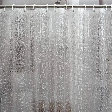 Thick 3D Pebble Waterproof Shower Curtain with 12 Hooks