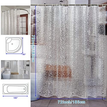 Thick 3D Pebble Waterproof Shower Curtain with 12 Hooks