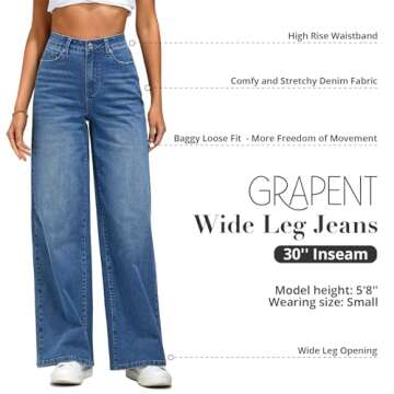GRAPENT Women's High-Waisted Wide Leg Jeans - Stylish Comfort for All Occasions