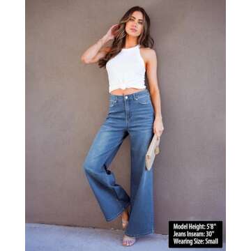 GRAPENT Women High Waisted Wide Leg Jeans for All Seasons