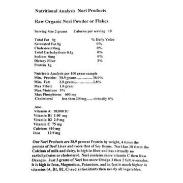 RawNori Organic Raw Nori Flakes Vegan 4 oz / 113 g Non-GMO, Dried Sushi Seaweed…