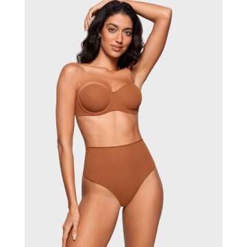 INLYRIC Women's Inbarely Plus Thong Underwear Pack - High Waisted Sexy Smooth Tagless Ladies Underwear Panties 3 Pack Bronze (3pack) Medium