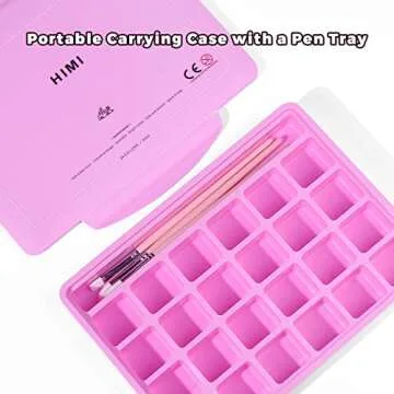 HIMI Gouache Paint Set, 24 Colors x 30ml Unique Jelly Cup Design with 3 Paint Brushes and a Palette in a Carrying Case, Non-Toxic Gouache Paint Perfect for Artists, Students (Pink)