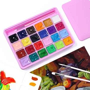 HIMI Gouache Paint Set, 24 Colors x 30ml Unique Jelly Cup Design with 3 Paint Brushes and a Palette in a Carrying Case, Non-Toxic Gouache Paint Perfect for Artists, Students (Pink)