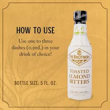 Fee Brothers Toasted Almond Cocktail Bitters - Aromatic Cocktail Mixer & Concentrated Flavoring, Gluten Free, Vegan-Friendly, 5 fl oz