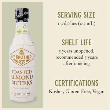 Fee Brothers Toasted Almond Cocktail Bitters - Aromatic Cocktail Mixer & Concentrated Flavoring, Gluten Free, Vegan-Friendly, 5 fl oz