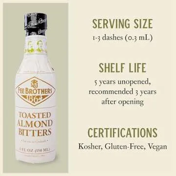Fee Brothers Toasted Almond Cocktail Bitters - Aromatic Cocktail Mixer & Concentrated Flavoring, Gluten Free, Vegan-Friendly, 5 fl oz