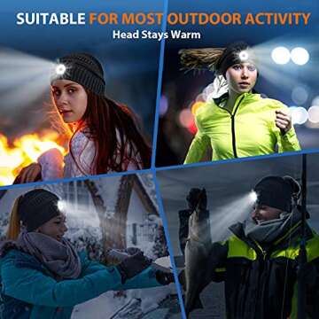 EastPin LED Beanie Hat with Light Gifts - Women Men Gifts Christmas Stocking Stuffers 5 LED Headlamp Cap Winter Running Hunting Fishing Camping USB Rechargeable Flashlight Kint Hat Headlight Beanie