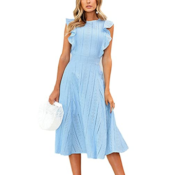 ECOWISH Ruffle Sleeve Midi Dress for Weddings