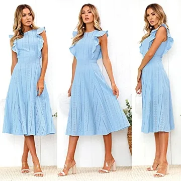 ECOWISH Ruffle Sleeve Midi Dress for Weddings