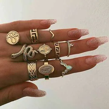 YOOESTORES82 Gold Boho Ring Sets - 10 Pieces Vintage Snake Finger Rings Set for Women