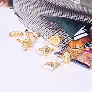 YOOESTORES82 Gold Boho Ring Sets - Vintage Stackable Rings