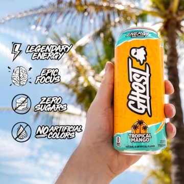 GHOST Energy Drink - Tropical Mango, 12-Pack for Energy