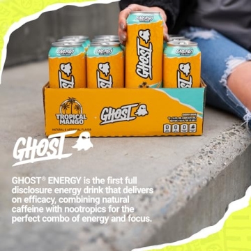 GHOST Energy Drink - Tropical Mango, 12-Pack for Energy