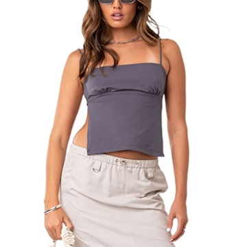 Mioliknya Y2K Women Cute Crop Top Spaghetti Strap Sleeveless Camisole Backless Tie Up Vest Sexy Summ...