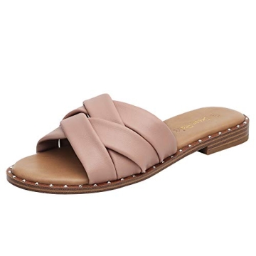 DREAM PAIRS Cute Slip On Studded Flat Slides Sandals