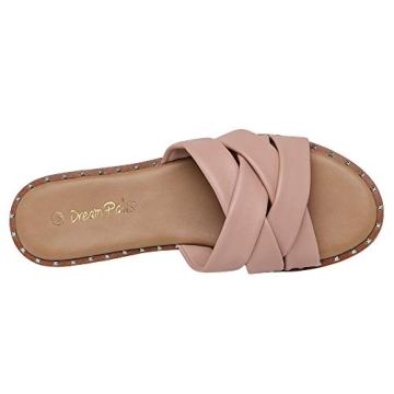 DREAM PAIRS Cute Slip On Studded Flat Slides Sandals