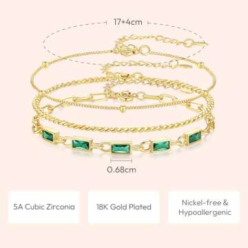 Gold Birthstone Bracelet for Women, 18K Gold Plated Layered Jewelry Bracelet Set, Women Dainty Stackable Bracelets Link Paperclip Chain Valentines Day Gift for Women