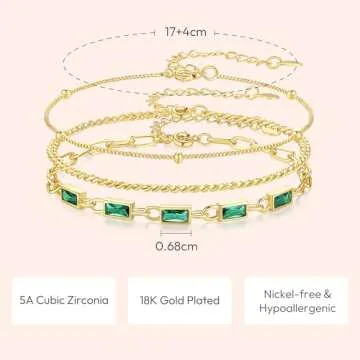 Gold Birthstone Bracelet for Women, 18K Gold Plated Layered Jewelry Bracelet Set, Women Dainty Stackable Bracelets Link Paperclip Chain Valentines Day Gift for Women