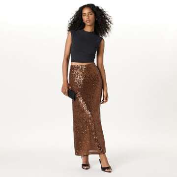 The Drop Women's Adela Sequin Maxi Skirt, Chocolate, 2X, Plus Size