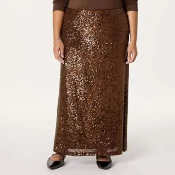 The Drop Women's Adela Sequin Maxi Skirt, Chocolate, 2X, Plus Size