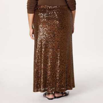 The Drop Women's Adela Sequin Maxi Skirt, Chocolate, 2X, Plus Size