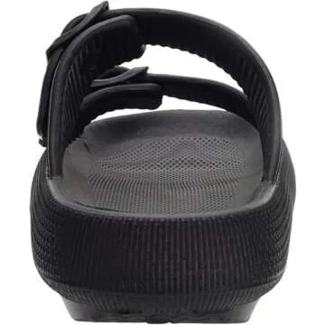 WHITIN Slides for Women Men Open Toe Massage House Pillow Double Buckle EVA Foam Extremely Comfy Thick Sole Adjustable Unisex Home Lightweight Spa Pool Bath Slippers Black