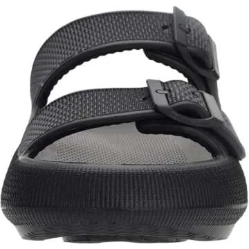 WHITIN Slides for Women Men Open Toe Massage House Pillow Double Buckle EVA Foam Extremely Comfy Thick Sole Adjustable Unisex Home Lightweight Spa Pool Bath Slippers Black