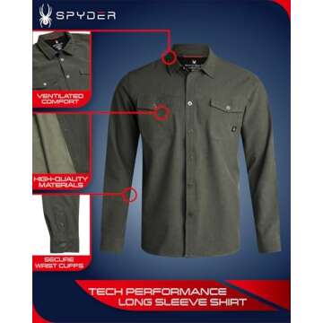 Spyder Men's Button Down Shirt - Regular Fit Tech Performance Long Sleeve Work Shirts with Chest Poc...