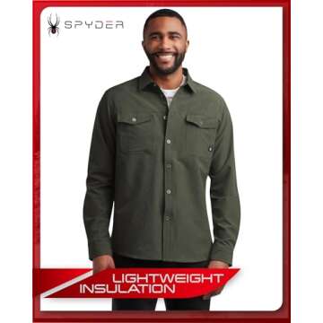Spyder Men's Button Down Shirt - Regular Fit Tech Performance Long Sleeve Work Shirts with Chest Pockets (Sizes: S-XXL), Size X-Large, Olive