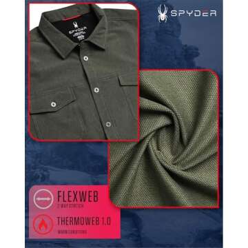 Spyder Men's Button Down Shirt - Regular Fit Tech Performance Long Sleeve Work Shirts with Chest Pockets (Sizes: S-XXL), Size X-Large, Olive