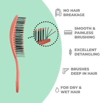 Ninabella Detangler Hair Brush - Pain-Free, Eco-Friendly, All Hair Types - Red